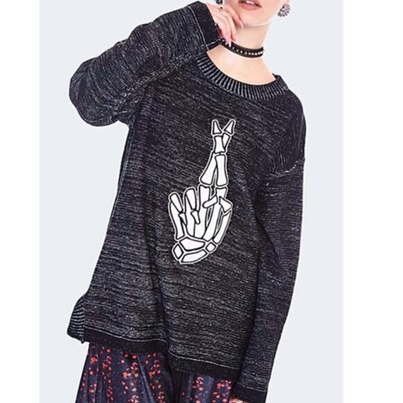 Jawbreaker Sweaters - JAWBREAKER crossed skeleton fingers relaxed fit sweater